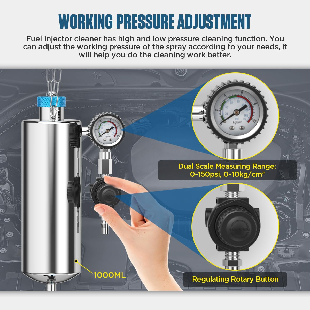 1000ML Fuel Injector Cleaner Kit 150PSI with Adapters