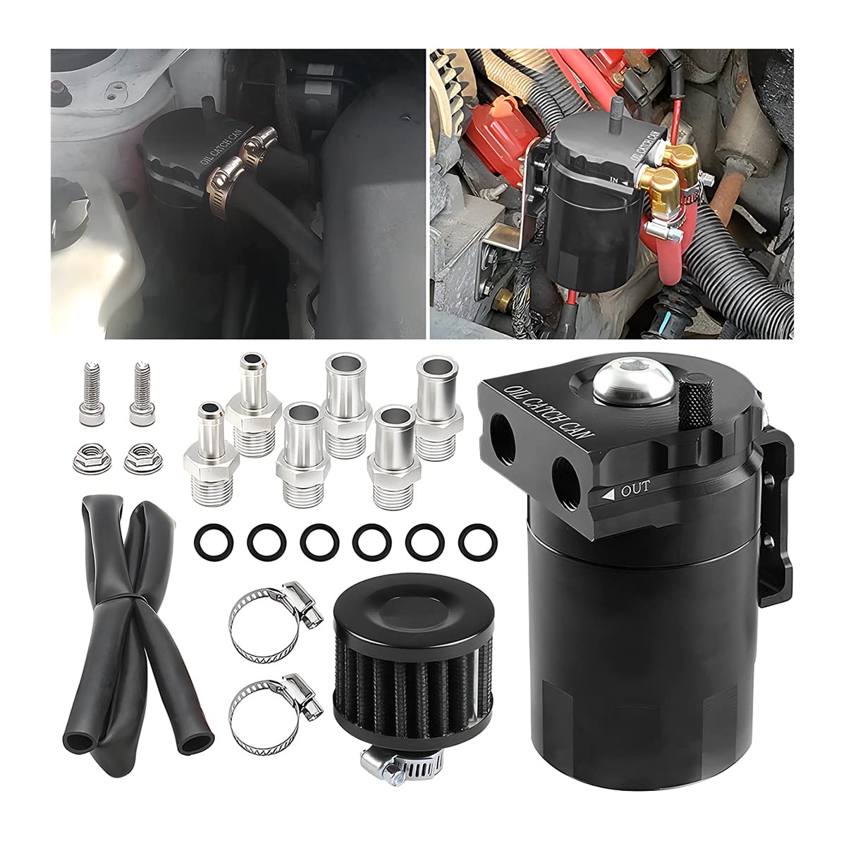 300ml Baffled Oil Catch Can Kit with Breather Filter