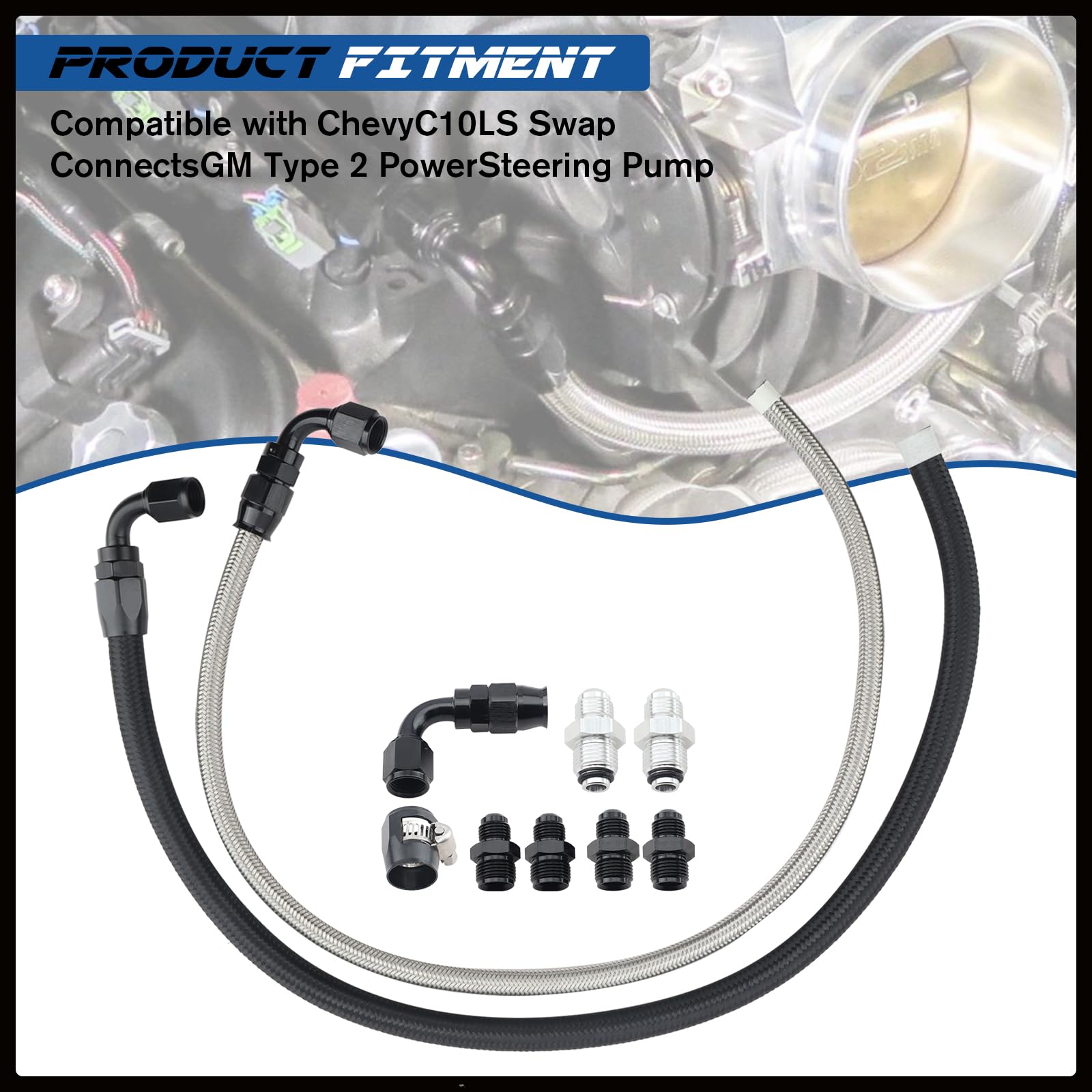 6AN Power Steering Hose Kit 25" for Chevy C10 LS Swap