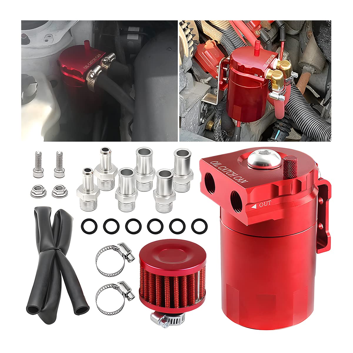 300ml Baffled Oil Catch Can Kit with Breather Filter