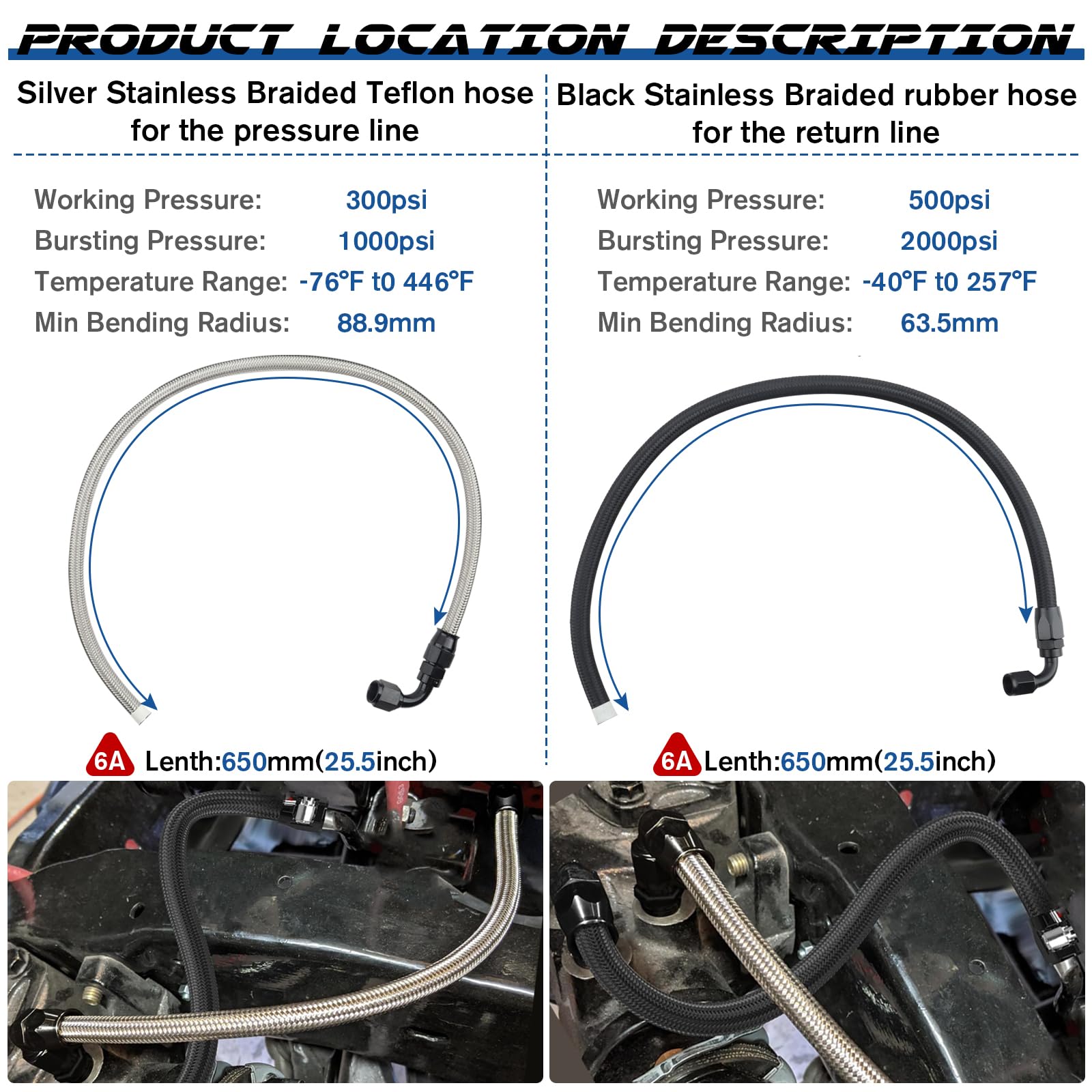 6AN Power Steering Hose Kit 25" for Chevy C10 LS Swap